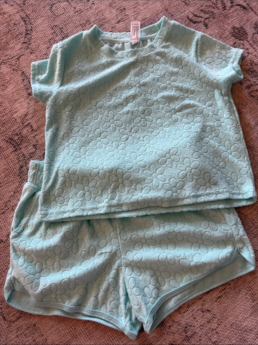 Reflex Mint Blue Floral Terry Short Pajama Set